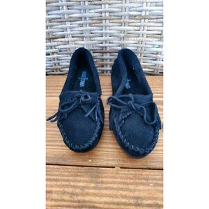 Minnetonka Black Suede Womens Moccasins Rubber Sole Size 5